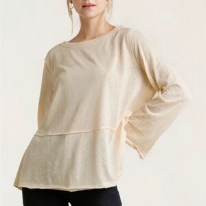 Umgee Ivory Boho Long Sleeve Top with Raw Edge Trim size small